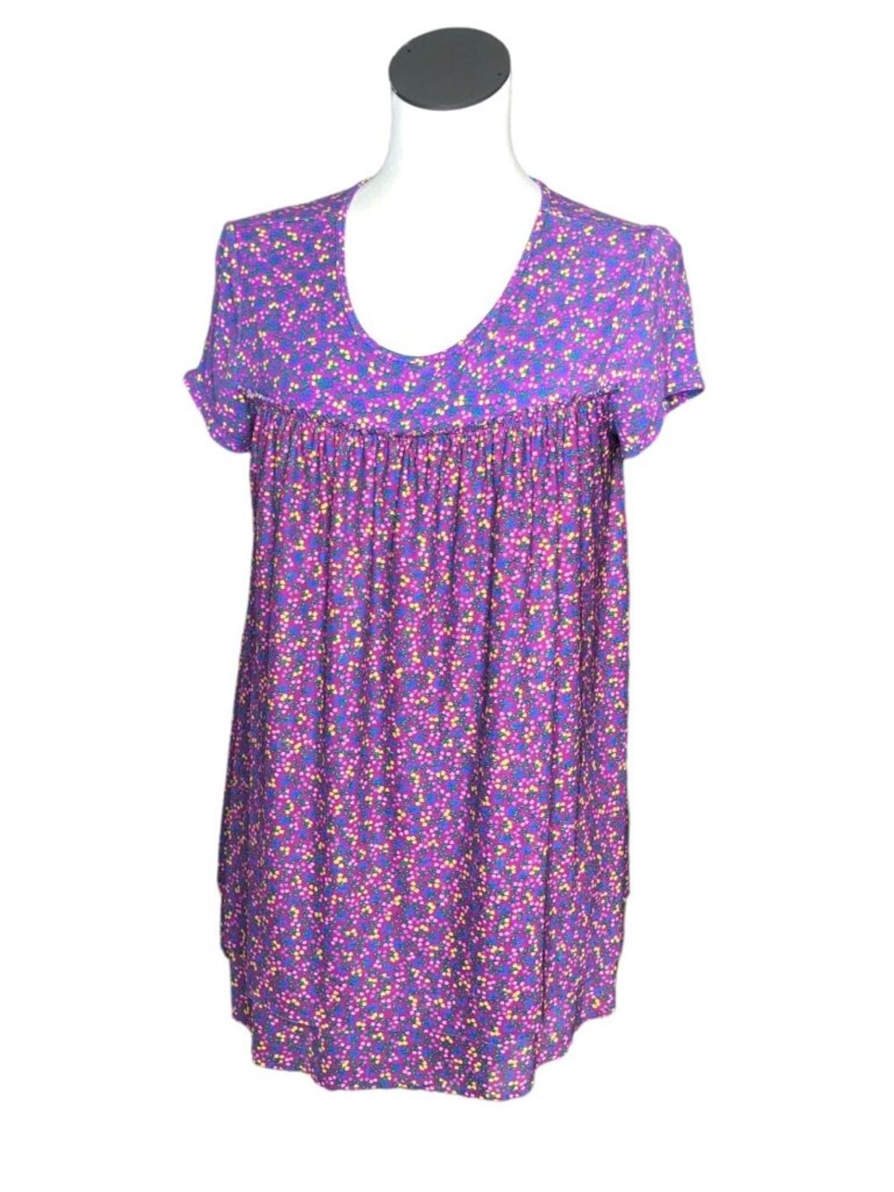 Matilda Jane Shirt Pullover Womens Small Short Sleeves Purple Flowy Loose Yellow